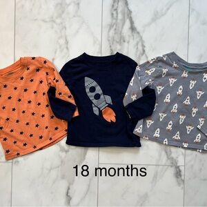 Space Adventure Kids Long Sleeve Shirt Set - Orange, Navy, Gray